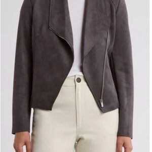 Tahari Dark Gray Faux Suede Moto Jacket